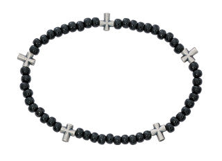 Black Wood & Cross Bracelet