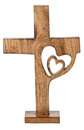 Wooden Cross with Hearts