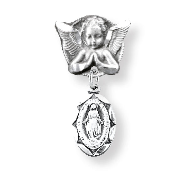Angel over Miraculous Medal Bar Pin