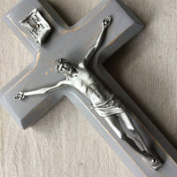 Grey Stained Walnut Crucifix 8"