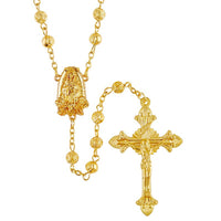 Gold Rosebud Bead Rosary With Guadalupe Center
