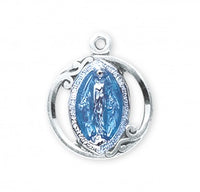 Sterling Silver Blue Enameled Miraculous Medal