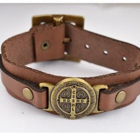 Brown Leather St. Benedict Bracelet
