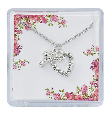 Crystal Cross and Heart Necklace