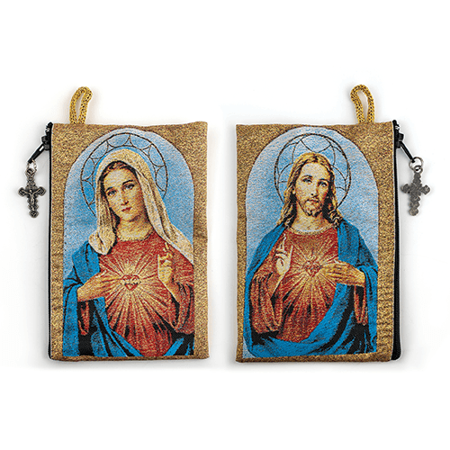 Immaculate Heart Woven Tapestry Rosary Pouch